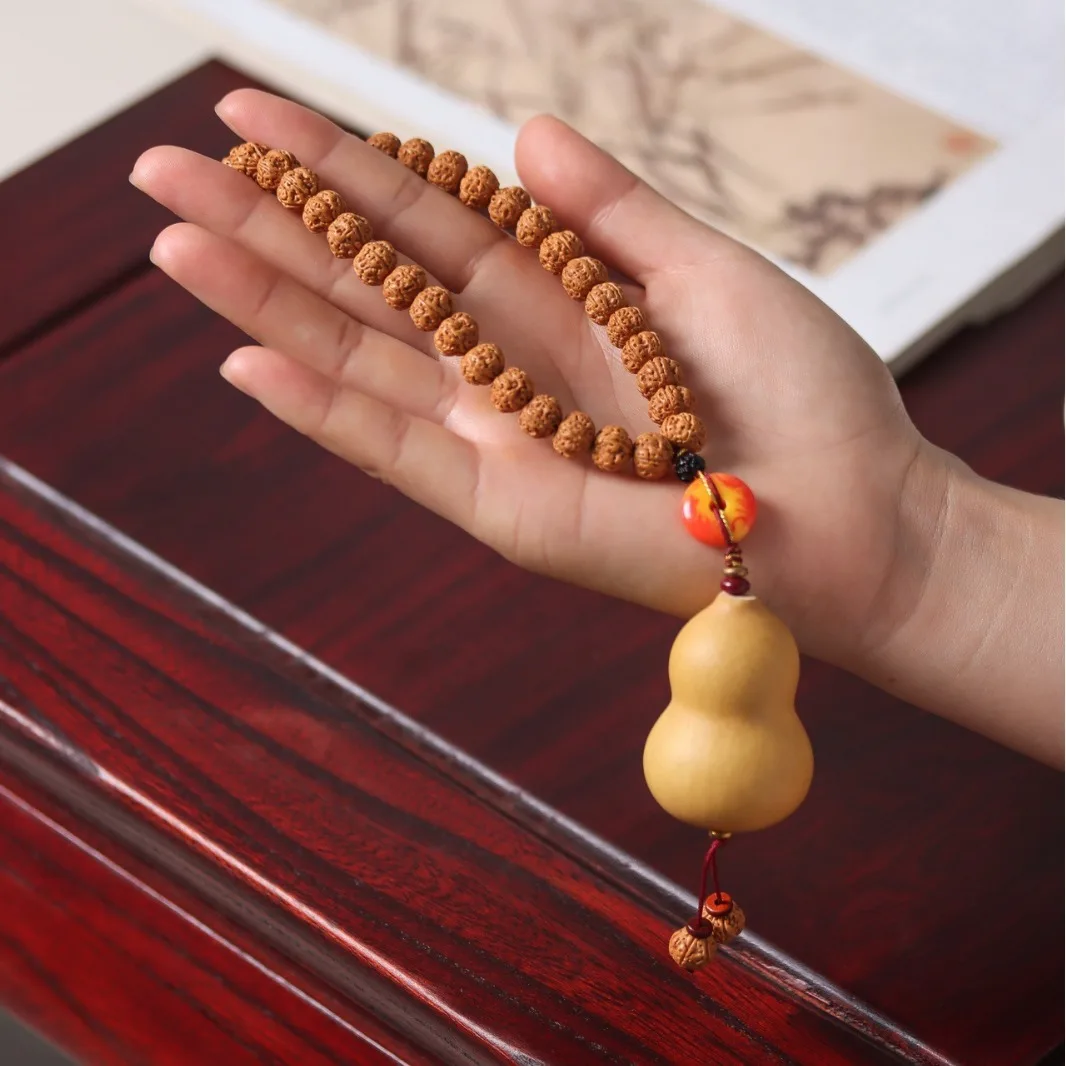 Natural Rudraksha Bodhi Wrist Piece Natural Gourd Hand Play Car Pendant Decor for Men and Women Gifts