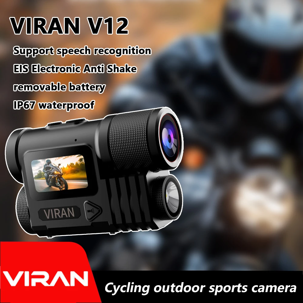 VIRAN 12 5K Ultra HD 145 °   Cámara Deportiva con WiFi, EIS Antivibración, Resistente al Agua IP67, DVR para Casco, Flash Integrado y Control por Voz