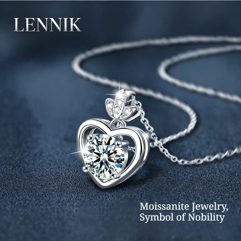 lennik-s925-sterling-silver-heart-four-prong-moissanite-pendant-necklace-women-fashion-clavicle-chain-jewelry