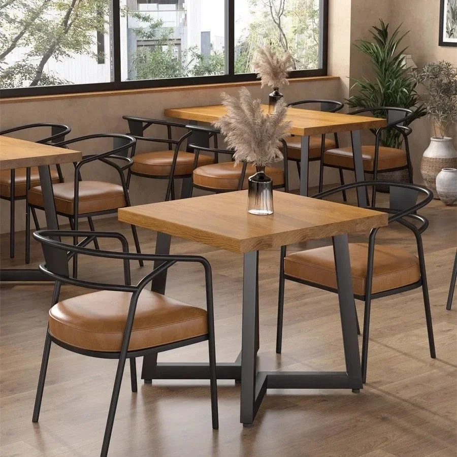 DSA simple coffee shop solid wood dining table casual dining table and chairs house tea restaurant hot pot pub rectangular