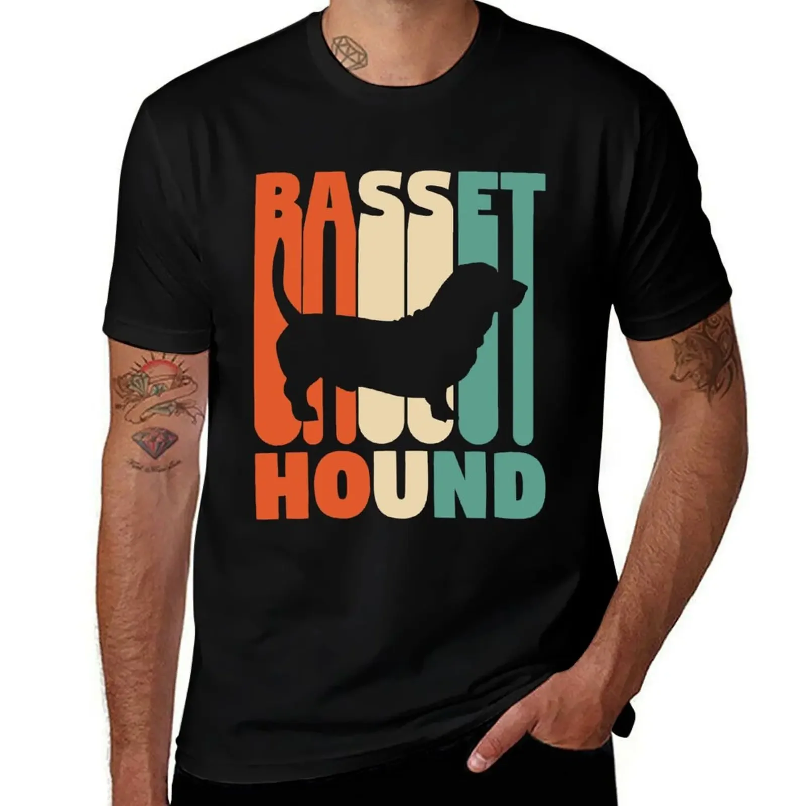 Vintage Basset Hound T-Shirt vintage graphic tee Anime t-shirt oversized mens cotton t shirts