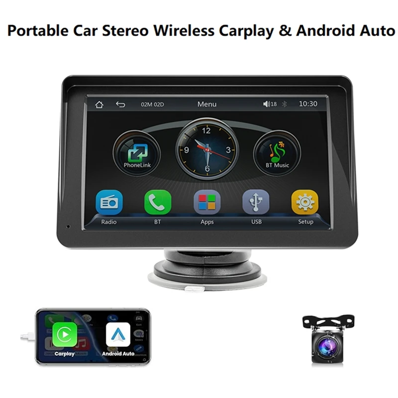 Wireless Carplay & Android Auto Car Stereo, Portable 7 Inch Touch Screen Navigation Audio Car Radio Receiver, Bluetooth Durable