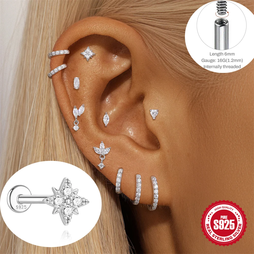 

BOAKO Moissanite 925 Sterling Silver Four leaf Petal /Heart For Woman Piercing Dainty Party Wedding Bridal Jewelry Gifts For Her