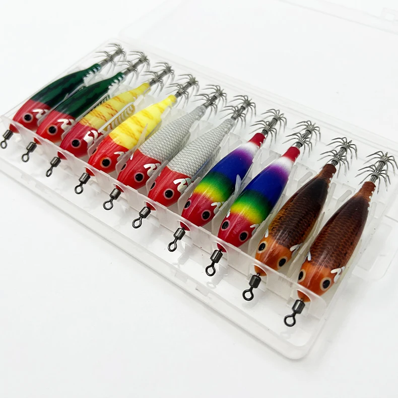 ShareShark 10 Stück/Box 8cm/5,7g Garnelen-Angelköder Leuchtende Tintenfisch-Jigs Haken Meeresangel-Zubehör Künstlicher Köder Oktopus-Köder – Detail 4