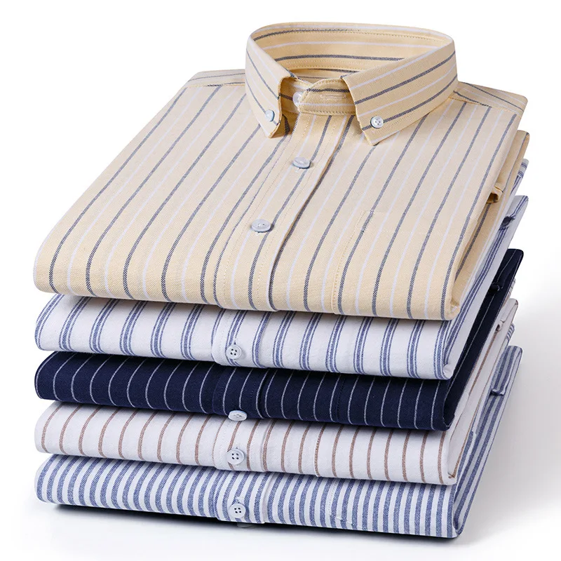 

100% Pure Cotton Oxford Shirts for Men Long Sleeve Plaid Shirt Striped Male BusinessTartan Red Shirt Mans Designer Clothes