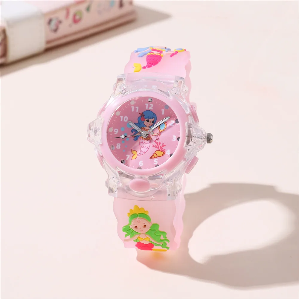 3D Mermaid Children's Watch With LED Flashing Light For 3-15 Years Old Girls Student Wristwatch