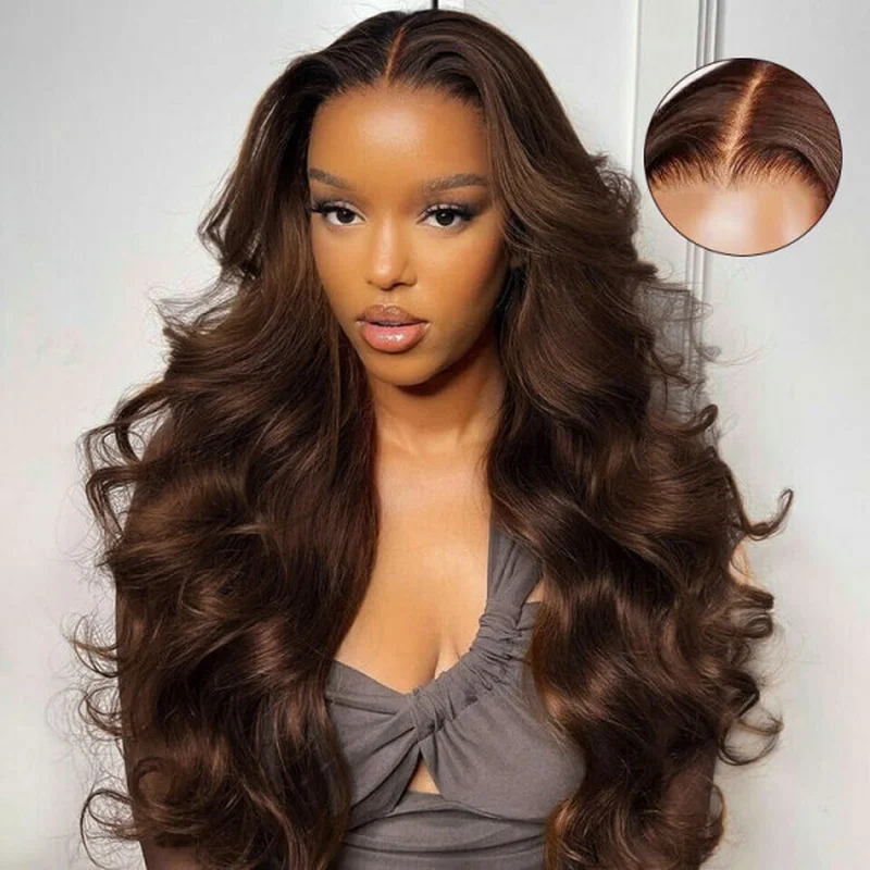 Long Body Wave Lace Front  Hair Wigs Dark Brown Wave Pre Plucked Remy Wigs