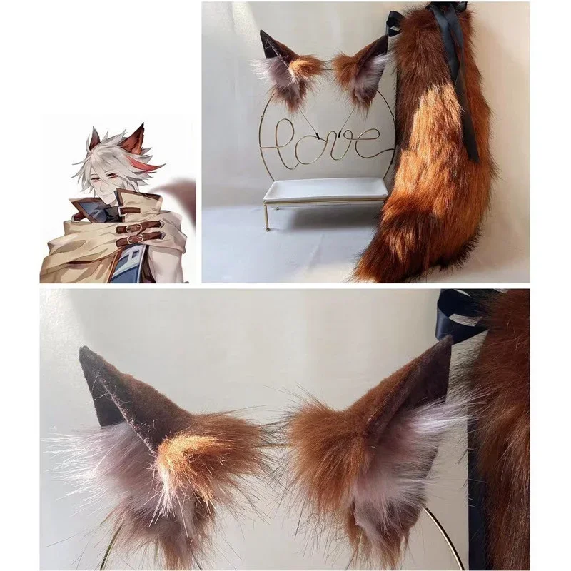 

Handmade Imitation Animal's Ear Anime Beast Ear Neko Wolf Ears Hairhoop Tail Headband For Halloween Christmas Cosplay