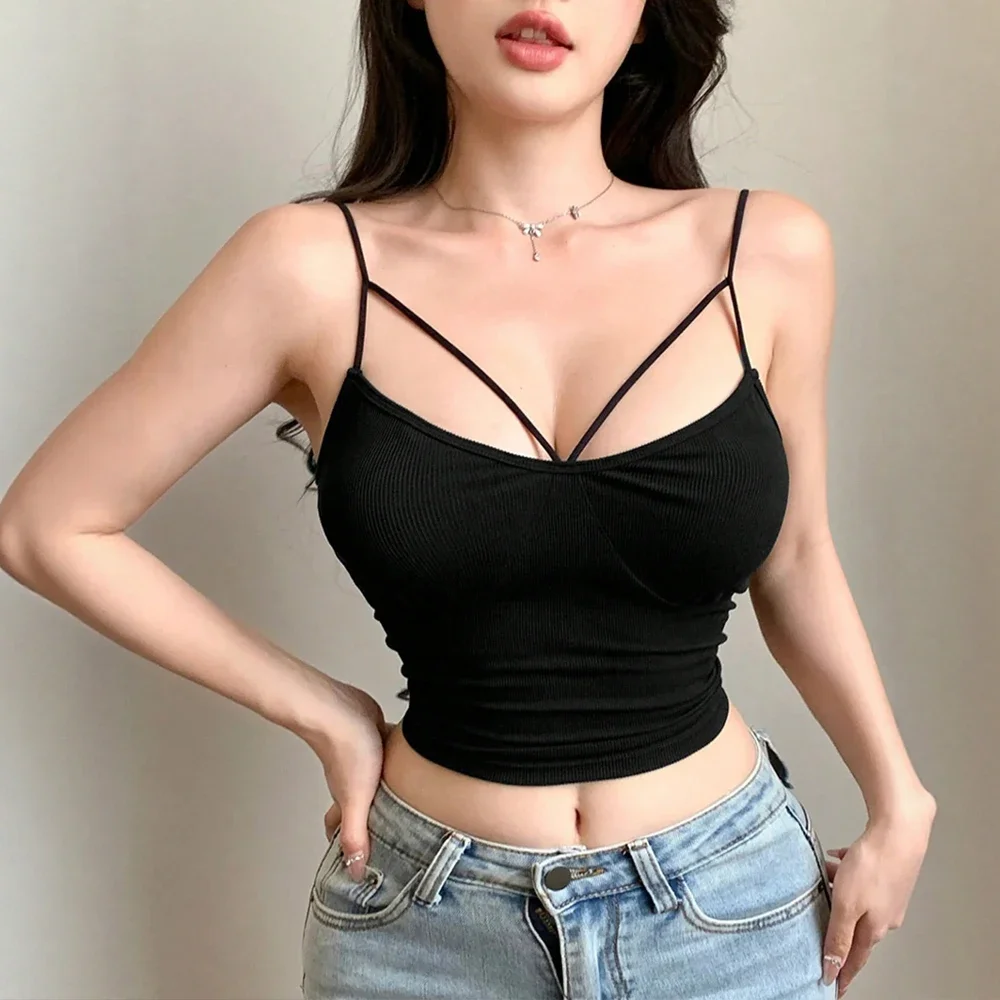 

Tanks Summer Fashion Sexy Lace-Up Solid Color Sleeveless Square Neck K-Style Slim Woman Clothing Tanks For Women
