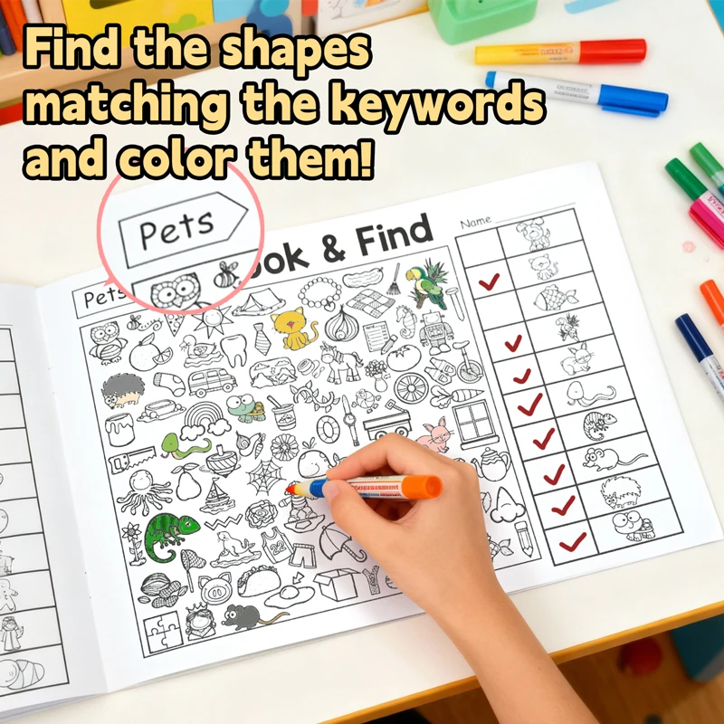 Look and Find fun coloring book,Search for Items Game Enhance Visual Perception develop observation and concentration skills