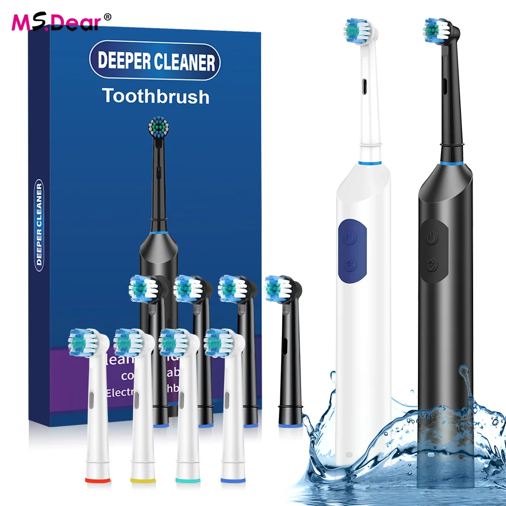 

Роторная электрическая зубная щетка Перезаряжаемая электрическая зубная щетка 5 режимов с 4 сменными насадками для глубокой очистки