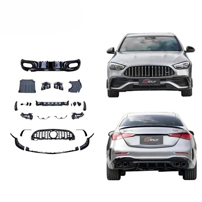 

C43 Style for C-class W206 Upgrade C43 Front Lip Grille Diffuser Exhaust Pipe 2022-2024