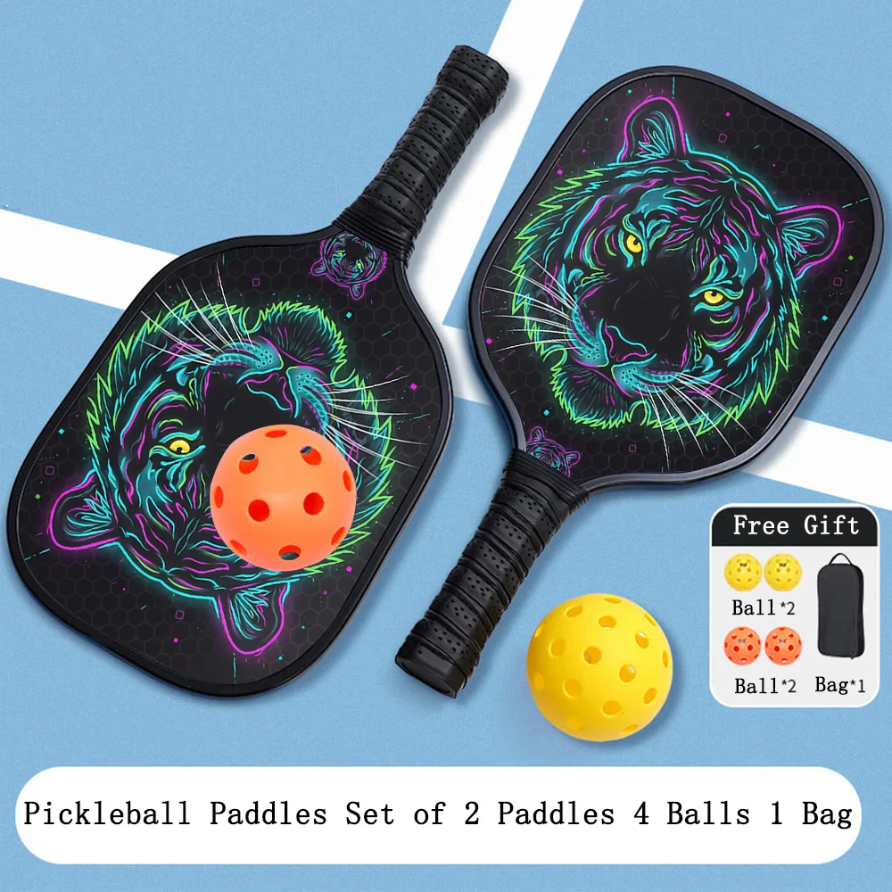 

Набор из 2 ракеток для пиклбола с 4 мячами и сумкой, стекловолоконные ракетки с сотовой сердцевиной, противоскользящая рукоятка, для занятий спортом на открытом воздухе