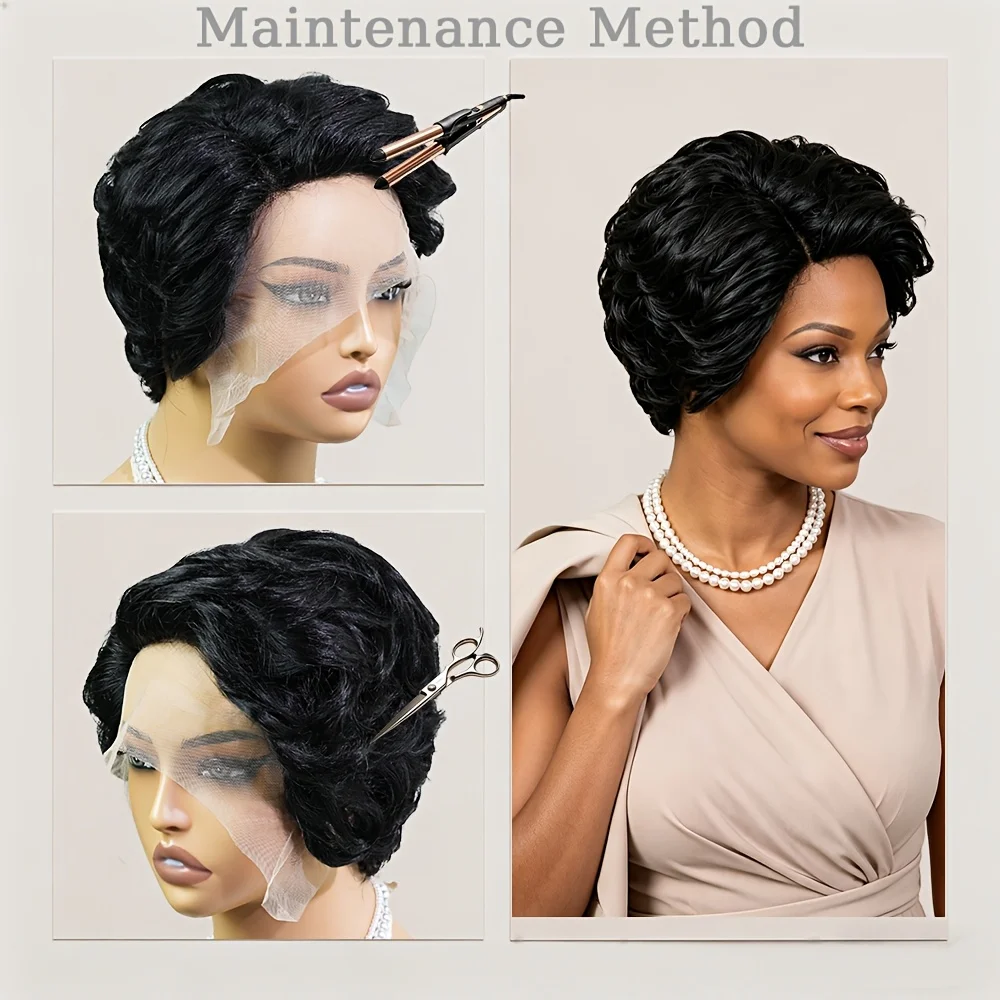 Short Curly Pixie Cut Wig Hair Bob Wig with Loose Wave & T-Part/Side Part Short Curly Wigs Made from Brazilian Human Hair