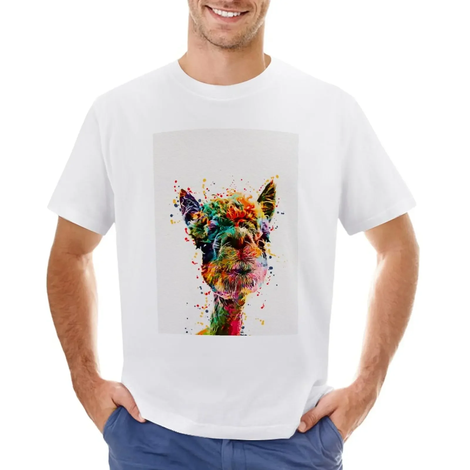 Llama Watercolor Art Work Alpaca T-Shirt boys animal print funnys vintage summer clothes black t-shirts for men