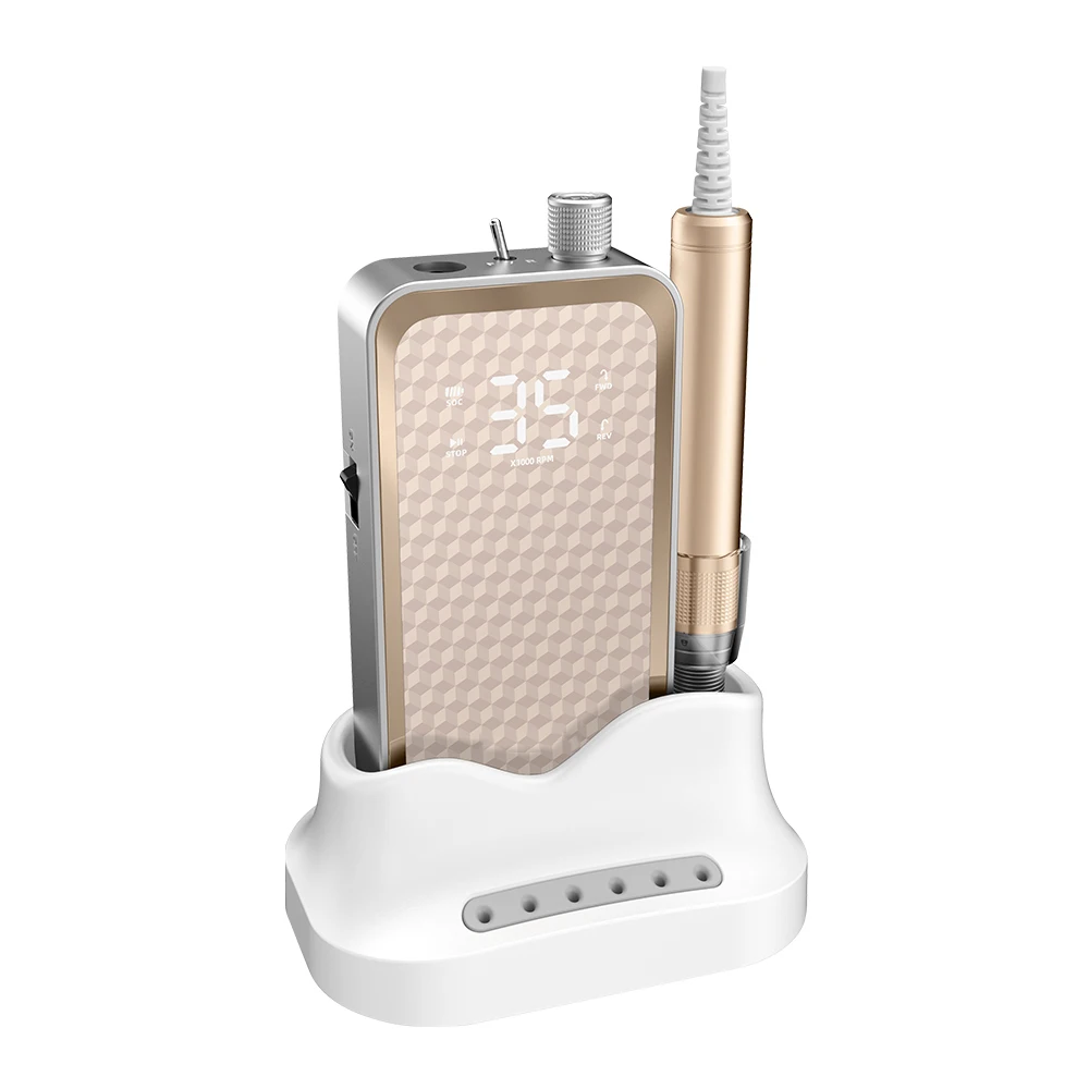 เครื่องตะไบเล็บคุณภาพสูง 35000 รอบต่อนาที แบบชาร์จไฟได้ สำหรับมืออาชีพ ใช้ในร้านเสริมสวย แบบไร้แปรง
