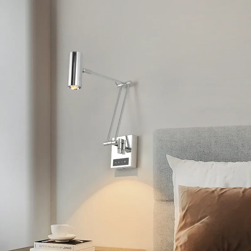 SANDYHA Swing Arm Reading Wall Lamp Modern Switch Backlight LED Eye Protection Lighting Fixture For Bedroom Study For Home Decor