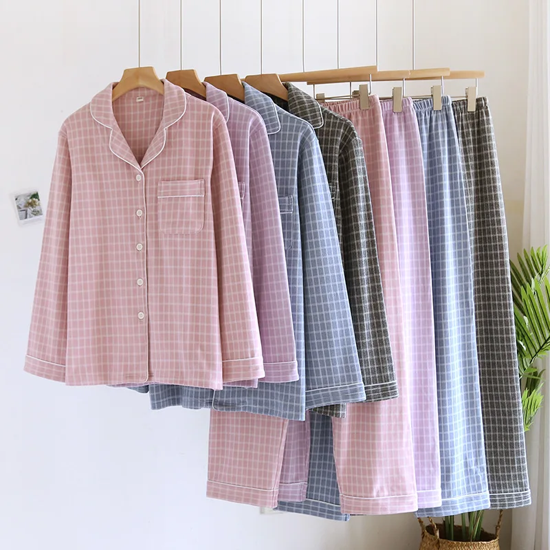 

2025 Новый парный клетчатый пижамный комплект для осеннего и зимнего тепла, мужские и женские брюки с длинными рукавами, домашняя одежда из двух предметов