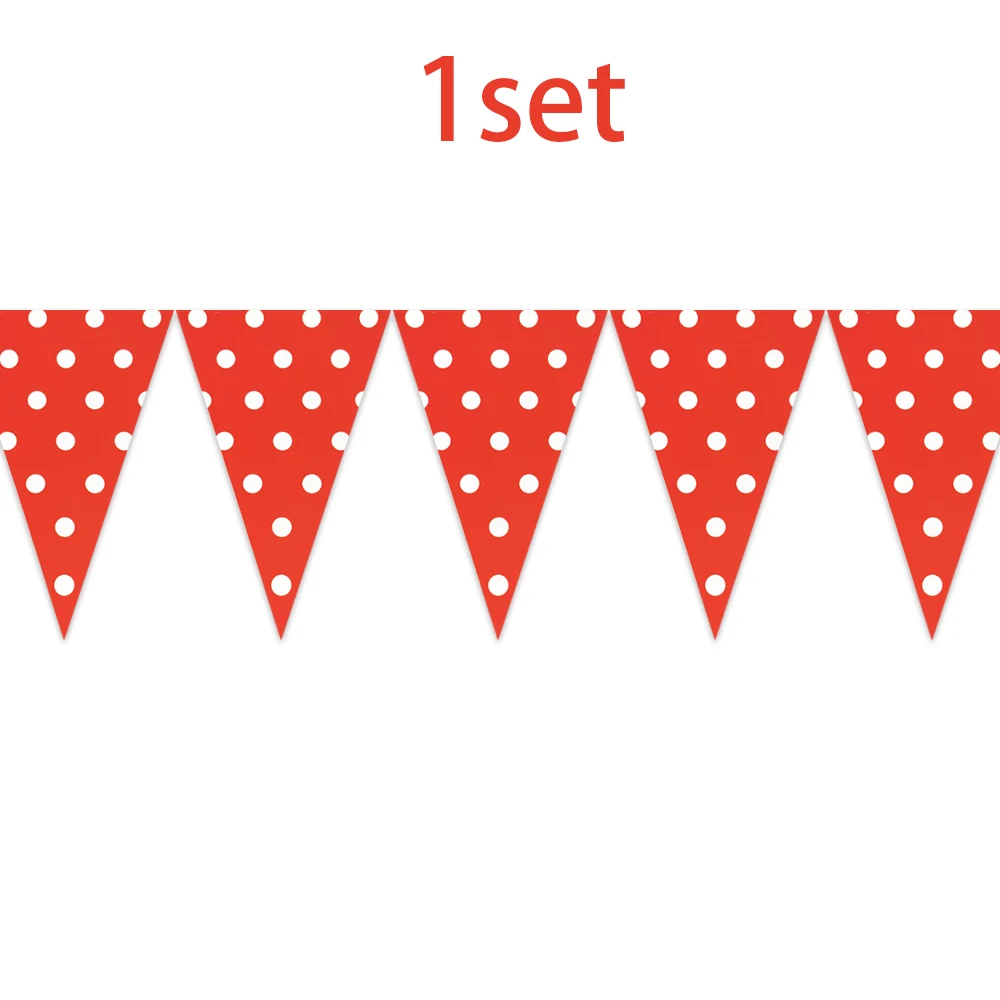 Red Polka Dots Theme Tablecloth Plates Cups Happy Birthday Events Party Napkins Flag Spoons Knife Forks Decoration Banner