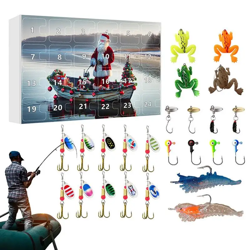 Fishing Advent Calendar | Freshwater Bass Baits | 24 Days Christmas Countdown Calendar Fishing Bait for Christmas Holiday