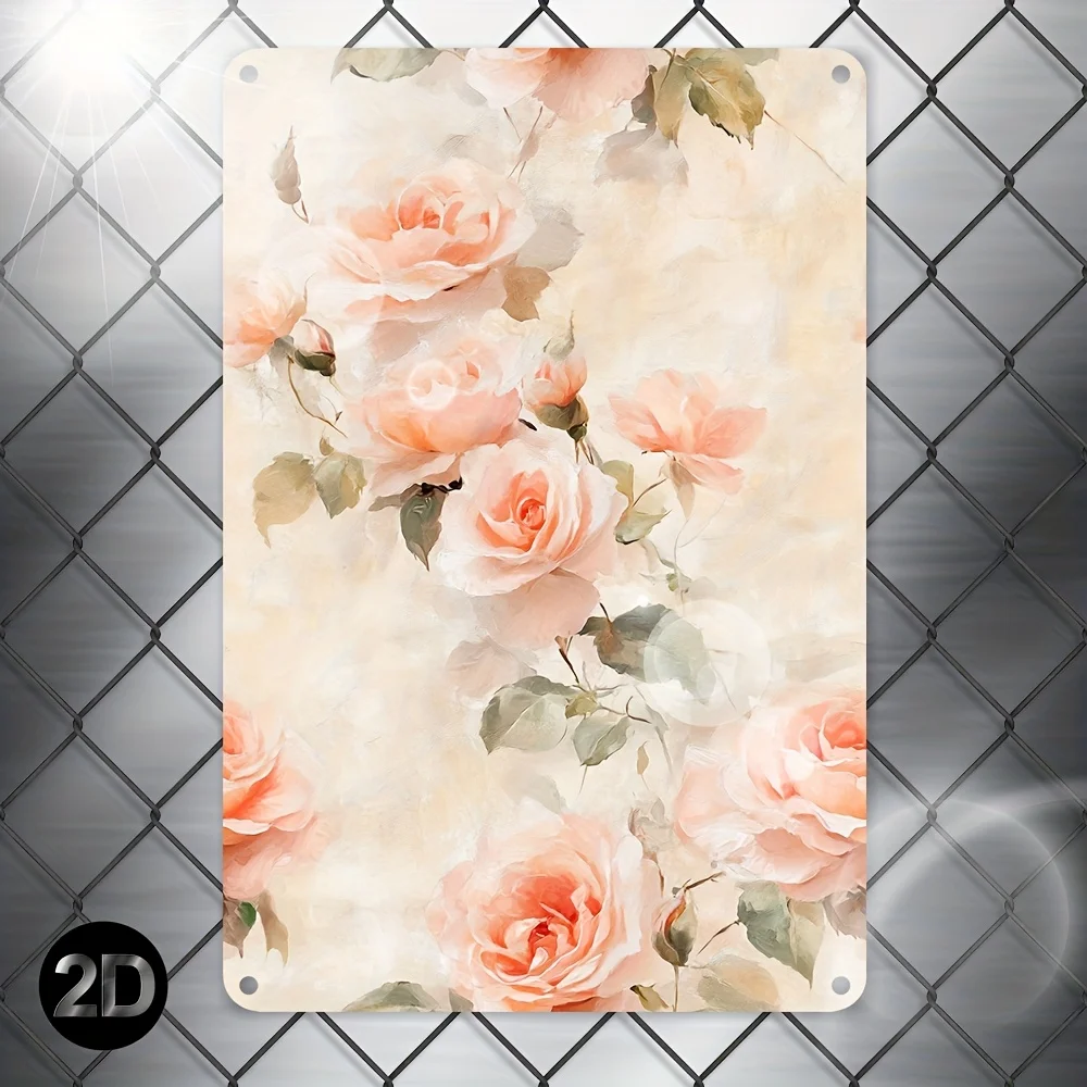 Vintage Botanical Rose Metal Sign Iron 8x12 Inch Retro Wall Decor Plaque Tin Plate For Garden Office Bedroom