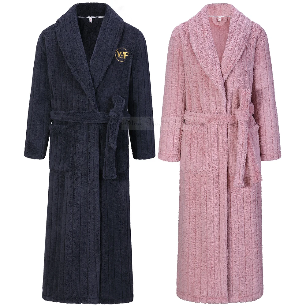 Winter Paar Flanell lange Robe verdickt warme Nachtwäsche Nachtwäsche plus Größe lose Korallen Fleece Kimono Bademantel Kleid zu Hause tragen