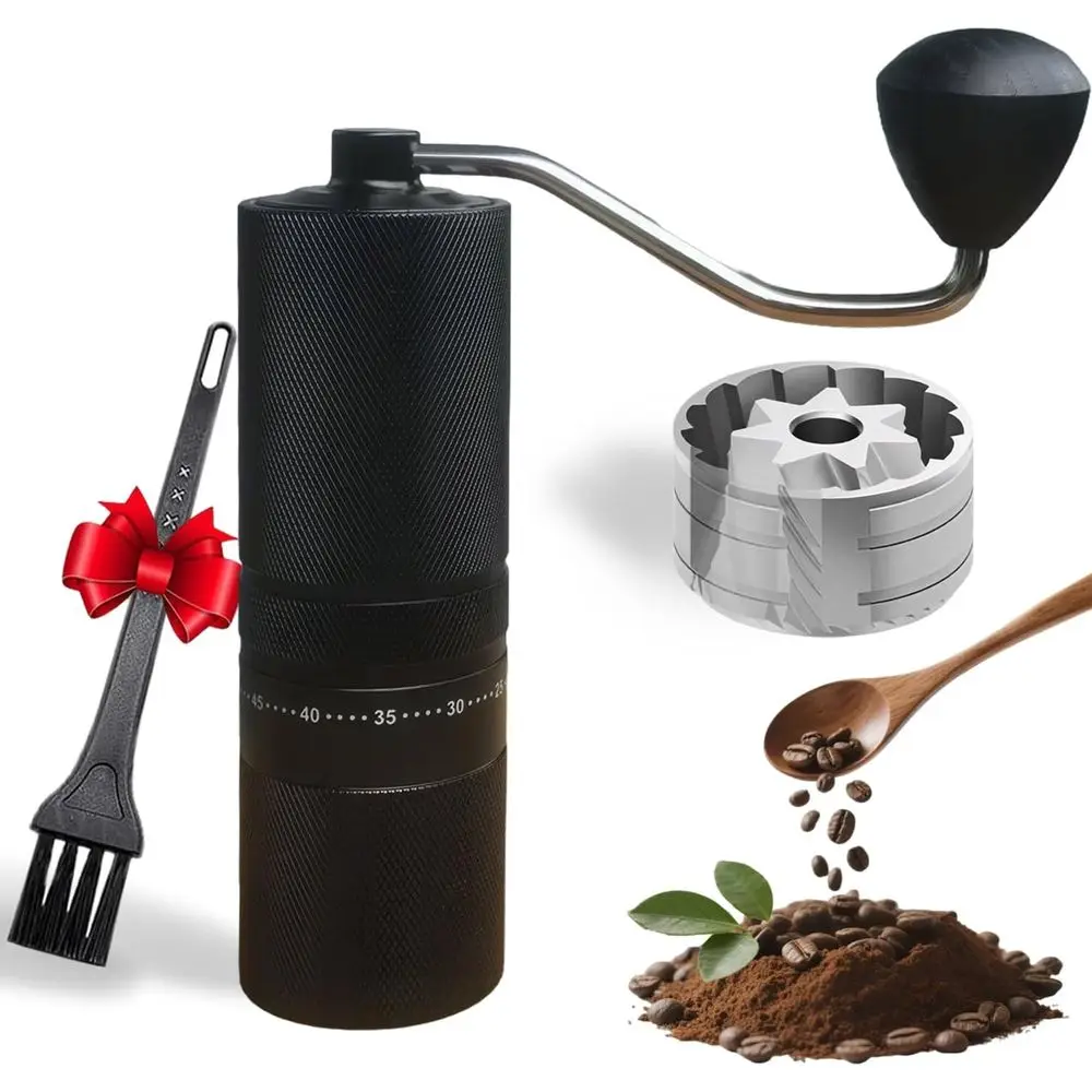 

Ручная кофемолка с 60 регулируемыми степенями помола, портативная, с двойным подшипниковым механизмом, для путешествий