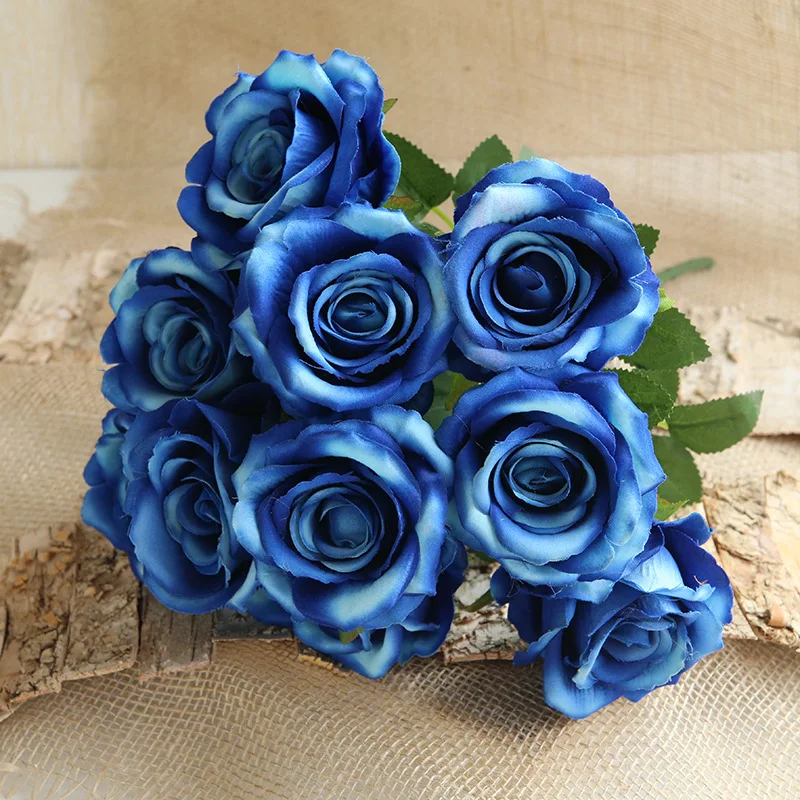 Flannel Artificial Roses Bouquet Wedding Bridal Holding Flowers Home Living Room Garden Hotel Blue Velvet Rose Flower Decoration