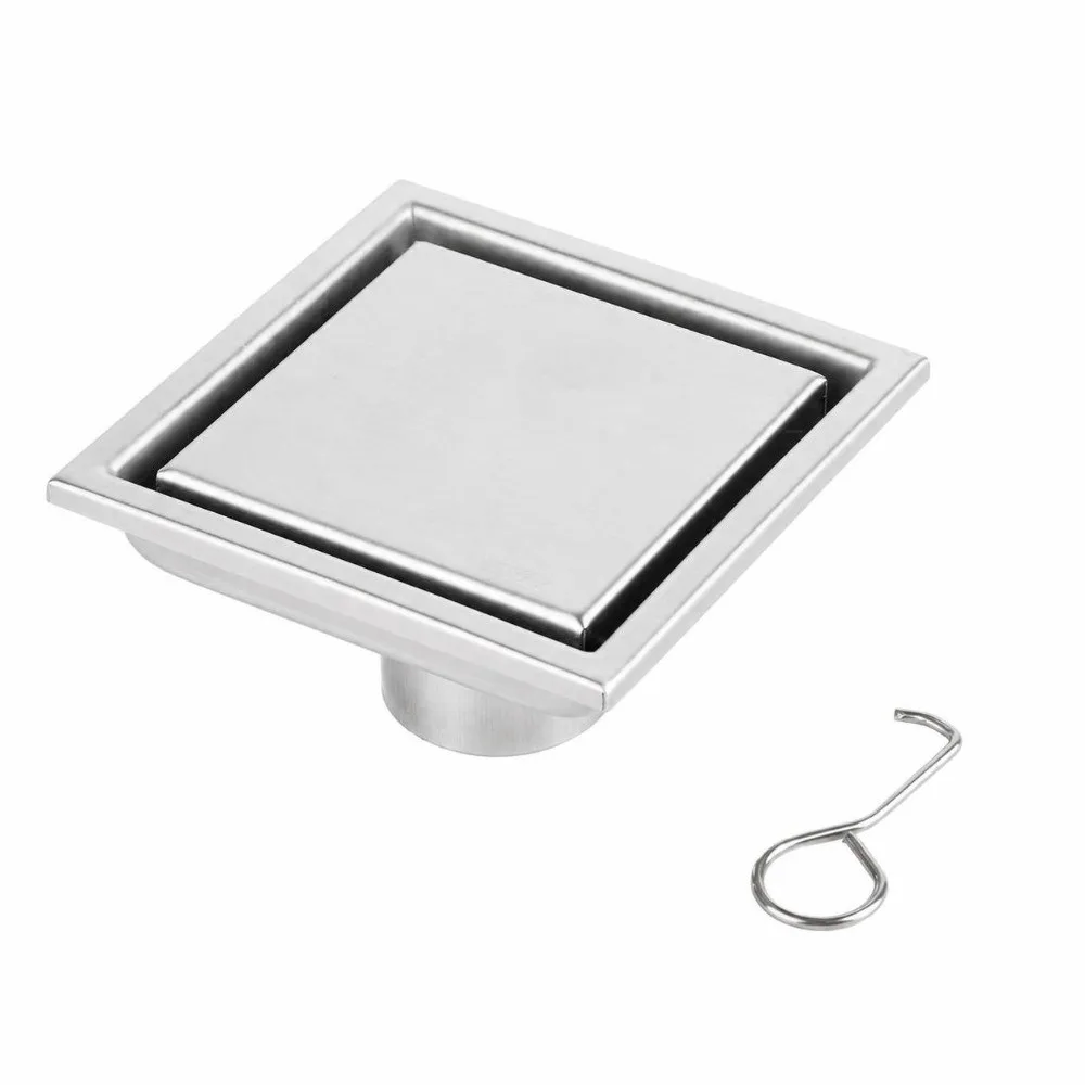 Durable 304 Stainless Steel Floor Drain Square Shape Brushed Finish Bathroom Drain Tile Insert Hidden Form Waste Gate Kitchen