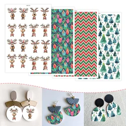 2024 New Christmas Polymer Clay Transfer Paper Moose Tree Bulb Branches Wavy Stickers for DIY Jewelry Earring Printing Paper