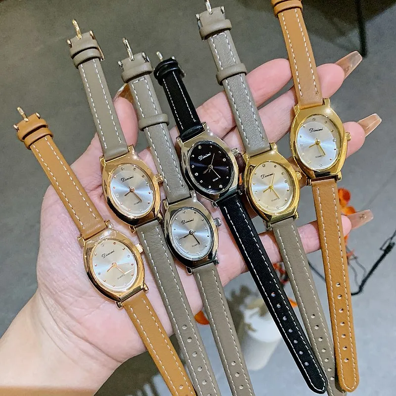 

2024 Women's Watch Fashion Simple Retro Oval Elegant Genuine Leather Watch Strap Quartz Waterproof Watch and Gift Box