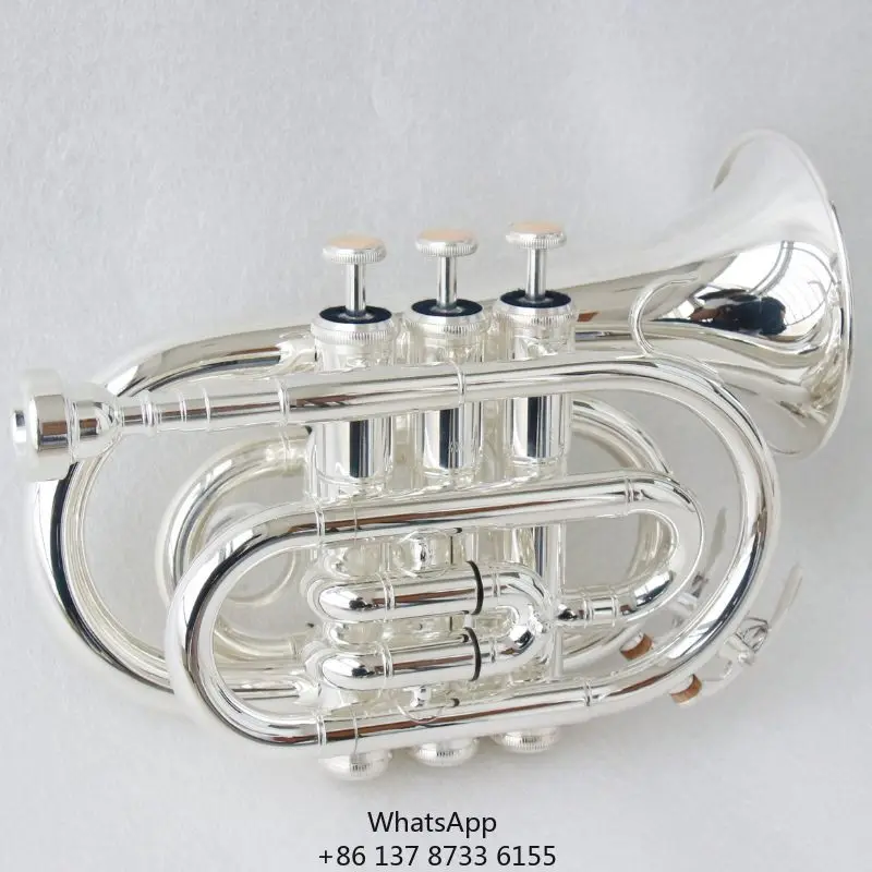 

Silver Plated Pocket Trumpet B-flat Key 3 Pistons Pocket Trumpet With Case