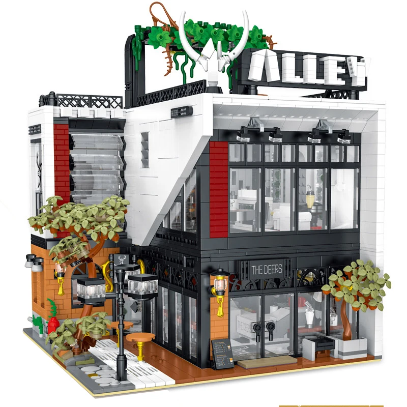 MOC Street View Antler Lane Cafe House Building Block Esperto creativo Negozio di tè al latte Ristorante per il tempo libero Modello Mattoni Ragazzo Giocattoli