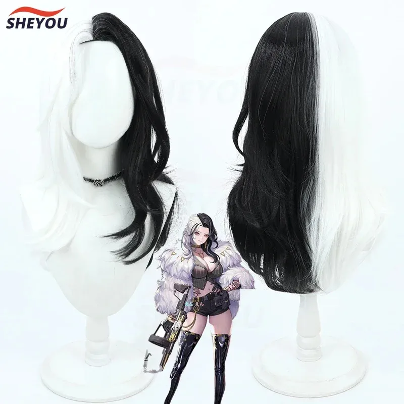 

Rosanna Cosplay Wig Anime NIKKE:The Goddess of Victory White Black Long Heat Resistant Synthetic Hair Party Wigs + Wig Cap