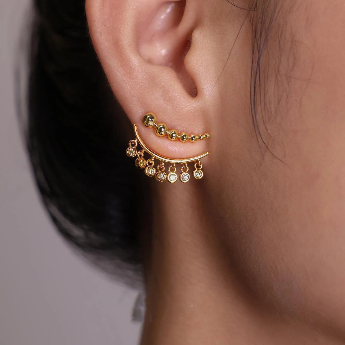 Ball metal stitching two-wearing tassel zircon earrings new style CHIC girl summer ear accessory