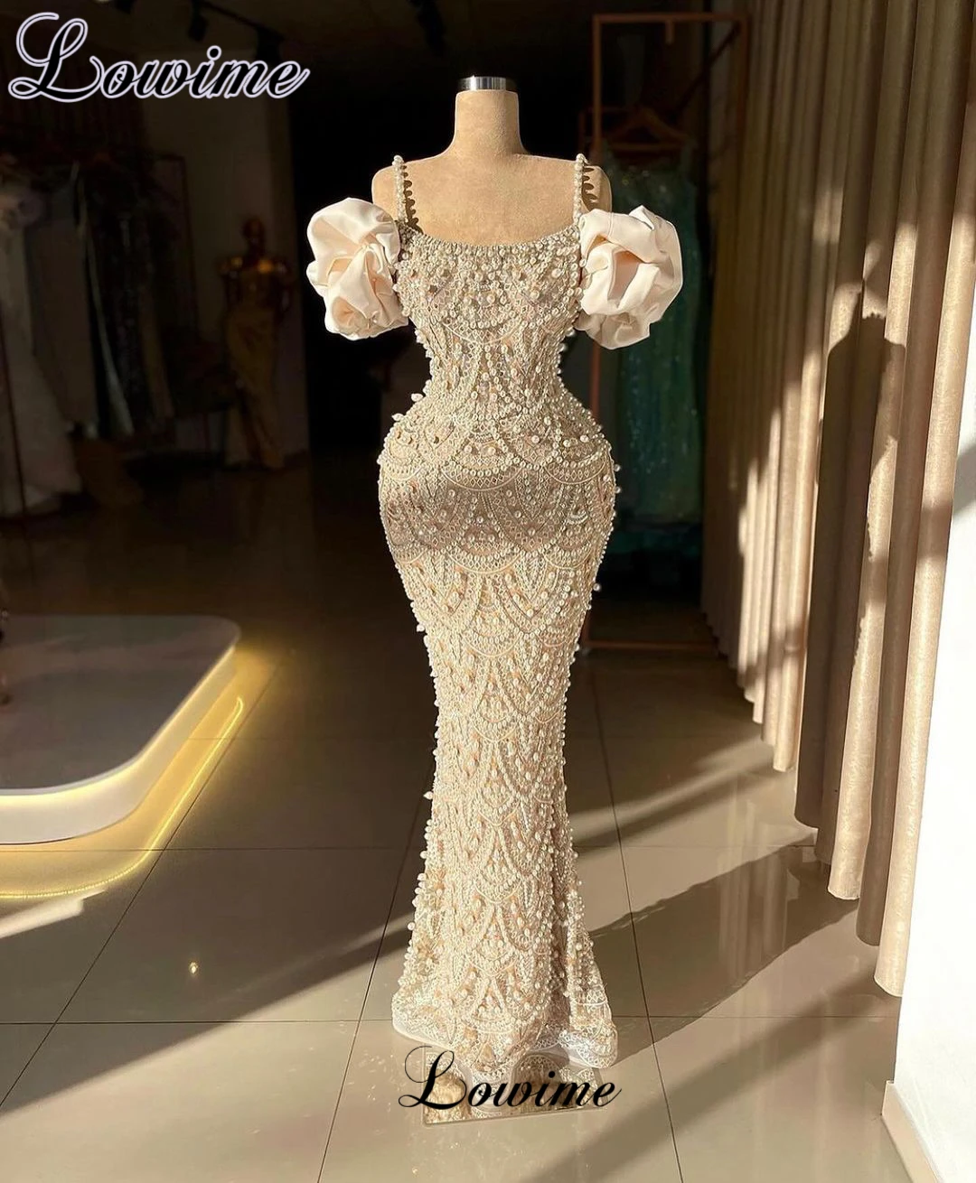 2024 Newest Elegant Celebrity Dresses Mermaid Spaghetti Pearls Prom Party Dresses For Women Vestidos De Gala Engagement Gowns