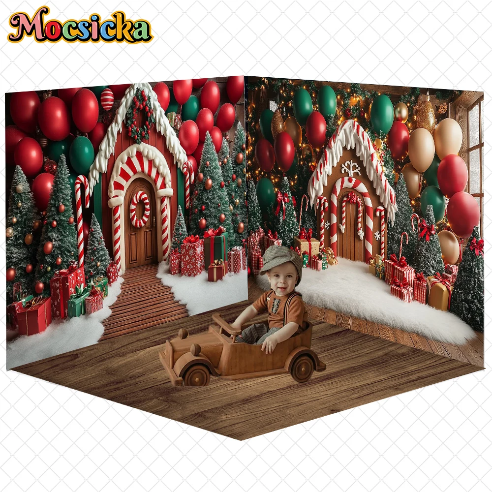 

Mocsicka Christmas Backdrop Xmas Tree House Balloon Decor Happy New Year Child Kid Photo Background Studio Birthday Party Banner