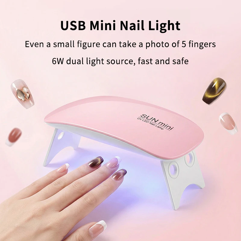 

【WHB】Mini UV LED Nail Lamp 6 LED Gel Nail Polish Dryer Convenient USB Interface Folding Design Manicure UV Curing Light 1PC