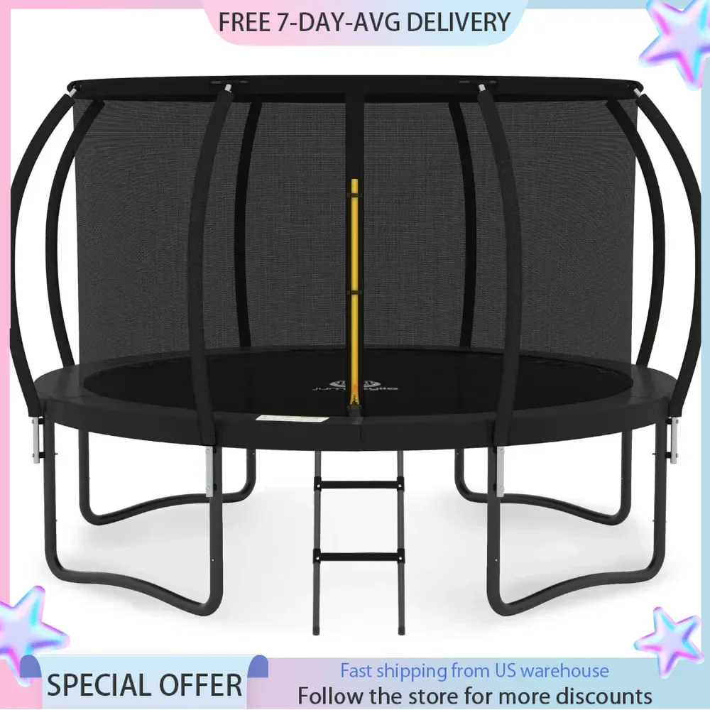 Trampoline with Enclosure - Recreational Trampolines 14FT  with Ladder and AntiRust Coating, Outdoor Trampoline for Kids