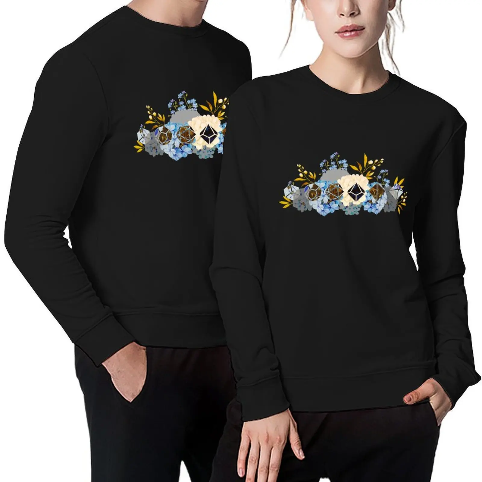 

Blue Hydrangea & Dice Pullover fashion men mens clothes aesthetic clothing men's sweat-shirt set hooded sweatshirt