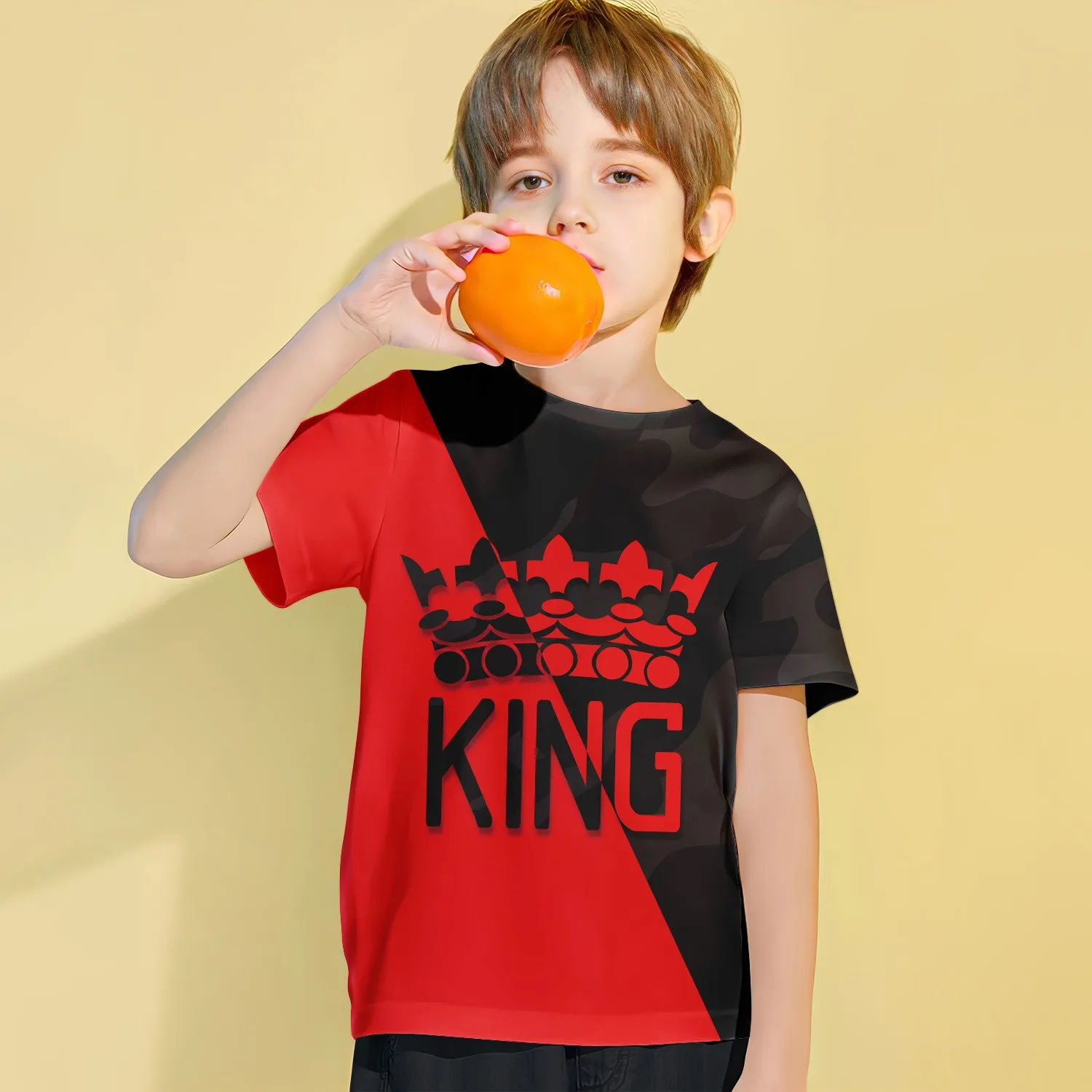 Summer Kids 3D Fashion Trend High Quality King Printed Children's Short sleeved T-shirt Top for Boys and Girls