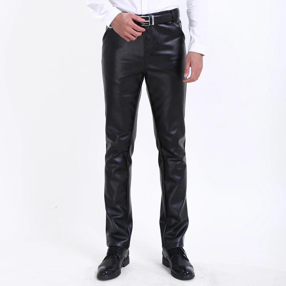 

Thoshine Brand Men Leather Pants Thin Elastic Style PU Leather Trousers Rock Motor & Biker Pants Plus Size