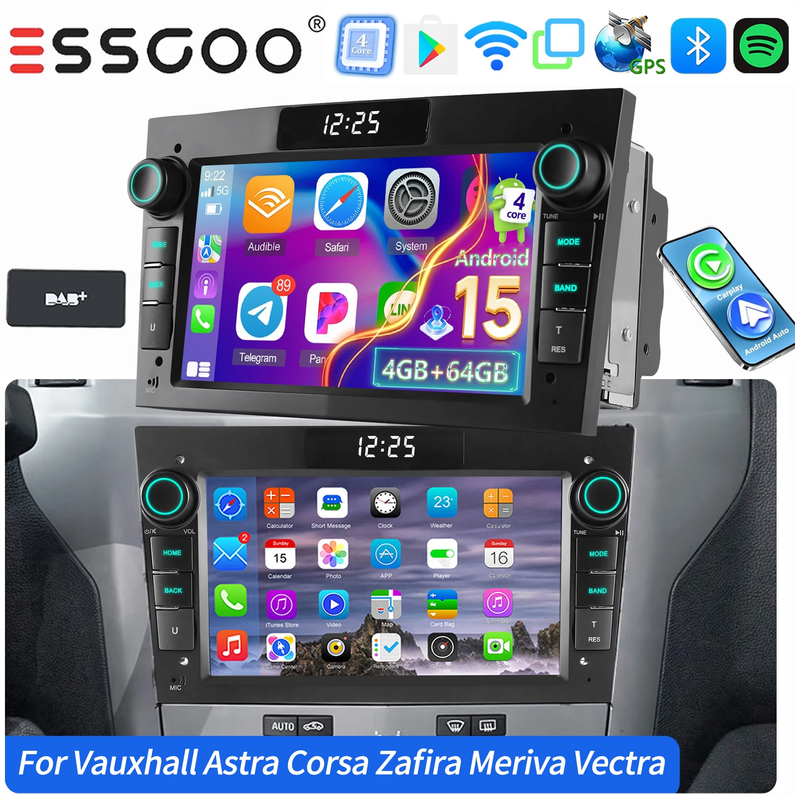 ESSGOO Voor Opel Astra H Corsa C D Vectra C Zafira B Signum Combo 7 "Android 15 GPS NAVI autoradio Carplay Android Auto BT wifi - afbeelding 1