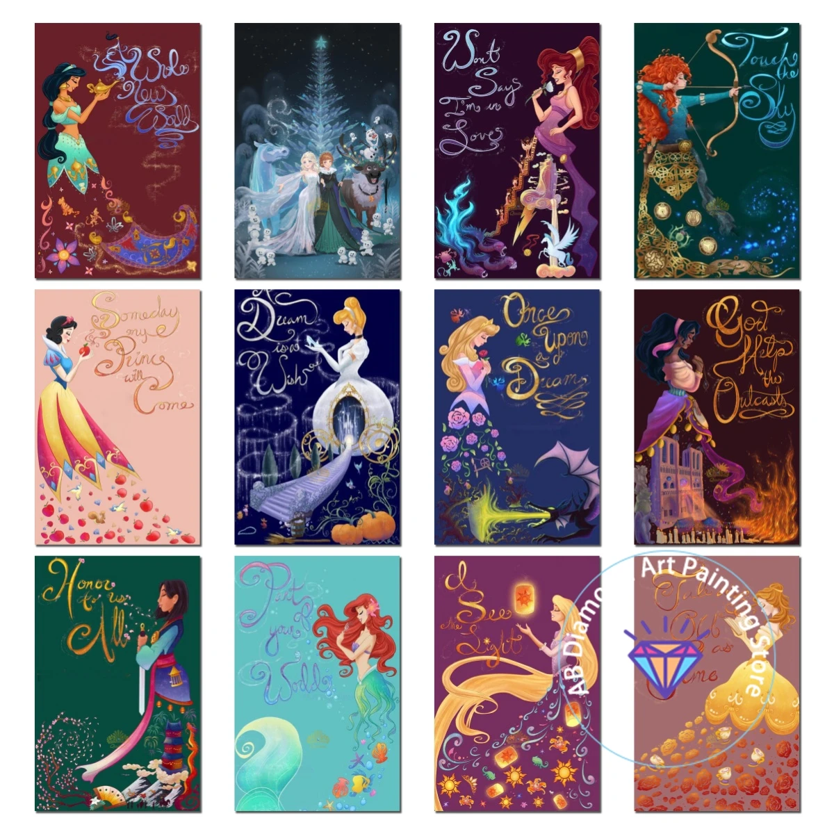 

Princess Cartoon AB Diamond Painting Kit 5D DIY Diamond Embroidery Cross Embroidery Handmade Art Exquisite Gift Home Decoration