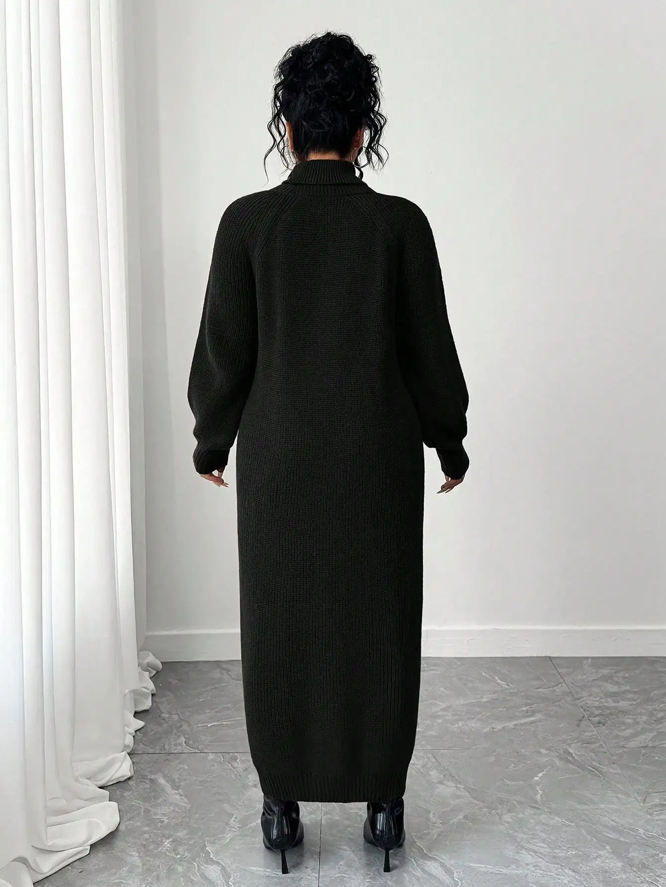 Übergrößes Lässiges Rollkragen-Raglanärmel-Pulloverkleid