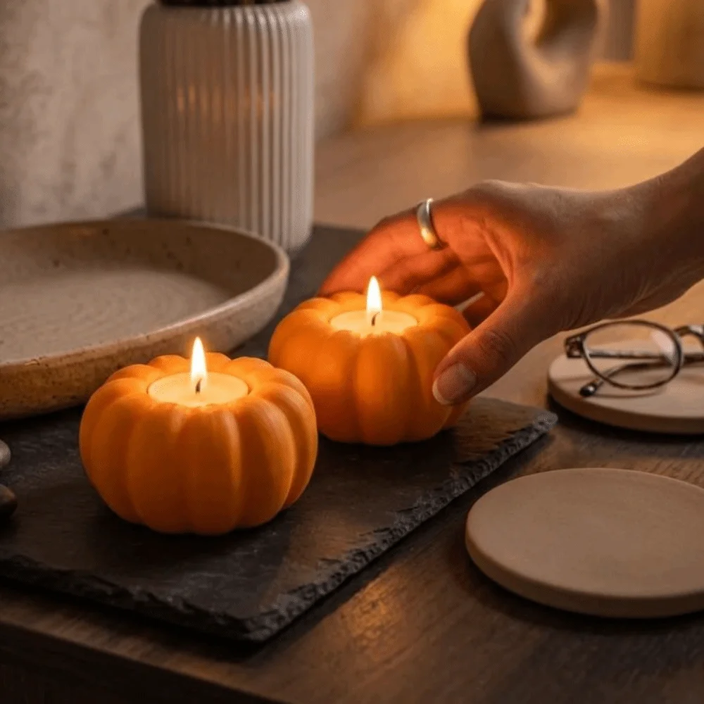 3D Printed Halloween Pumpkin Candle Holder Vintage Plastic Pumpkin Tealight Holder Fall Style Anti-Tip Tabletop Candlestick