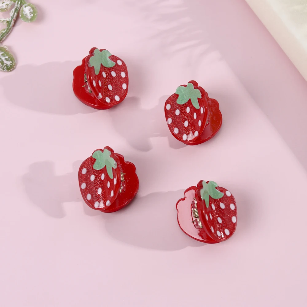 4Pcs Acetate Fruit Hair Claw Clips Cute Mini Sparkling Strawberry Girls Women Side Braid Hairpins Trendy Hair Accessories Gifts