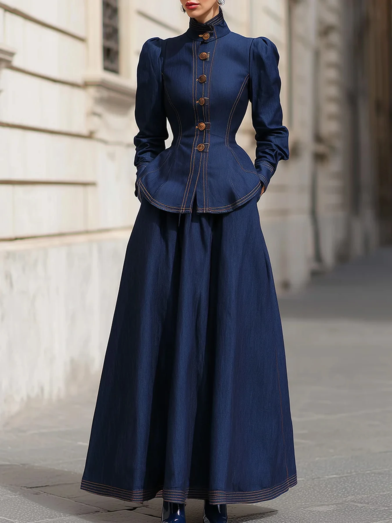 

Women's Elegant Spring/Fall Denim Top and Skirt Set: A Versatile Commuter Outfit