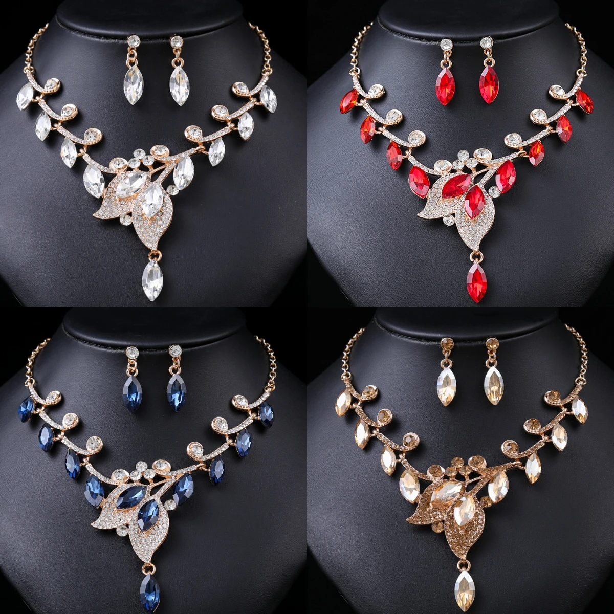 3pcs women's jewelry set, luxurious leaf crystal necklace, earrings, banquet dress accessories, collarbone chain