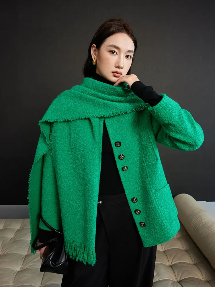 

Wei Большой шиф, комплект шарфов, твидовое прямое тело, круглое пальто Ne, Ele Sle, осенний женский ансамбль Faion